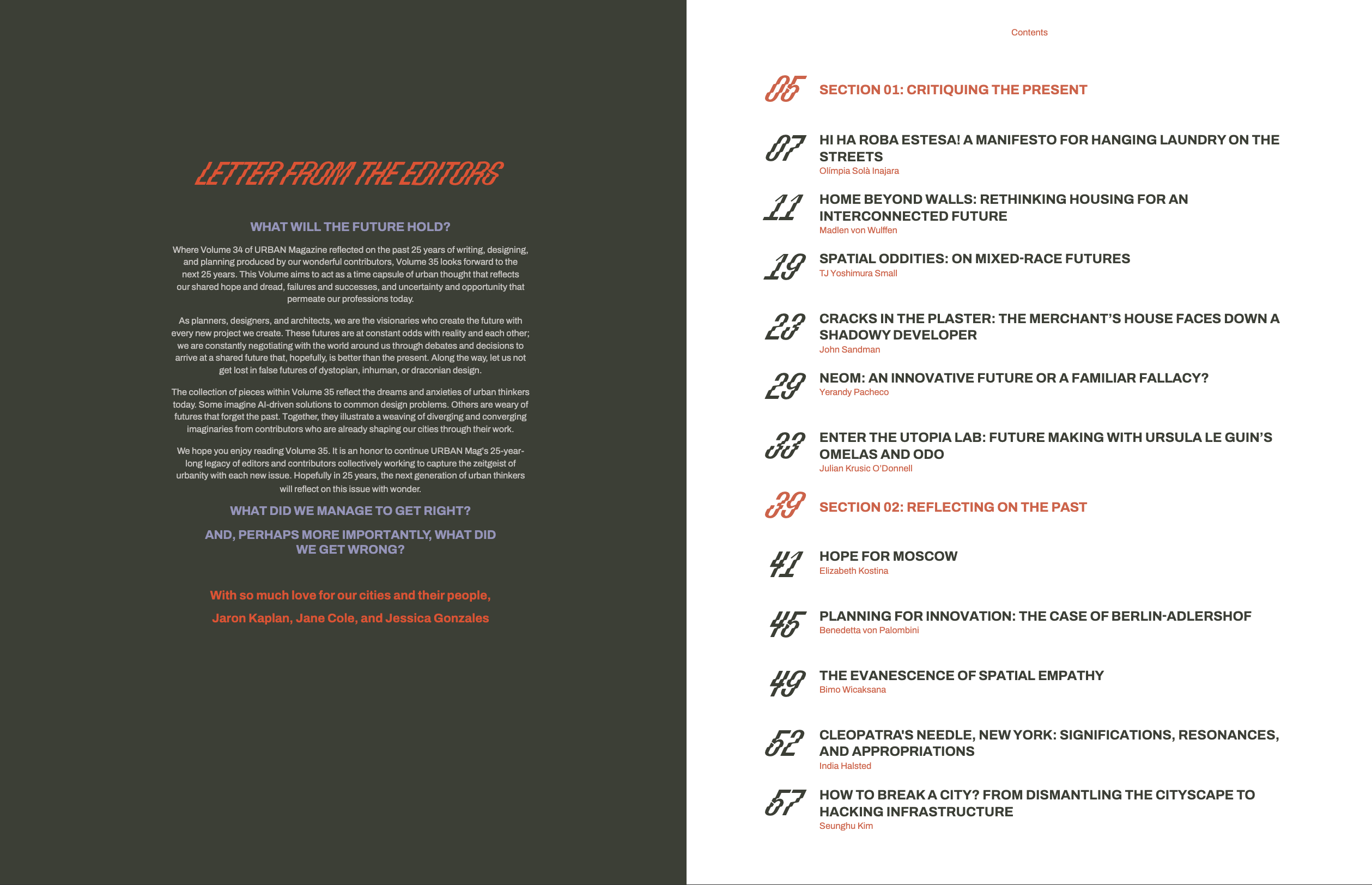 Urban Magazine Vol. 35 contents page
